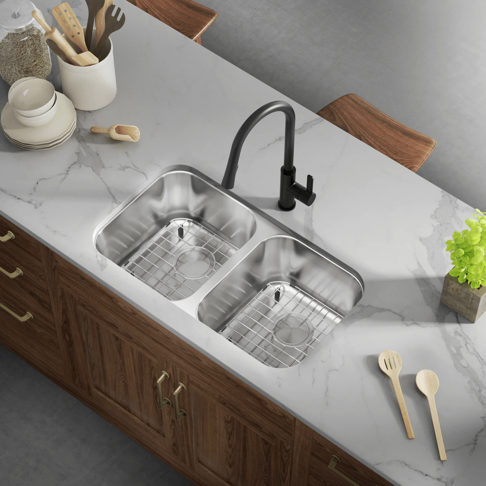 31" Undermount Double Bowl Stainless Steel Kitchen Sink - Image 4