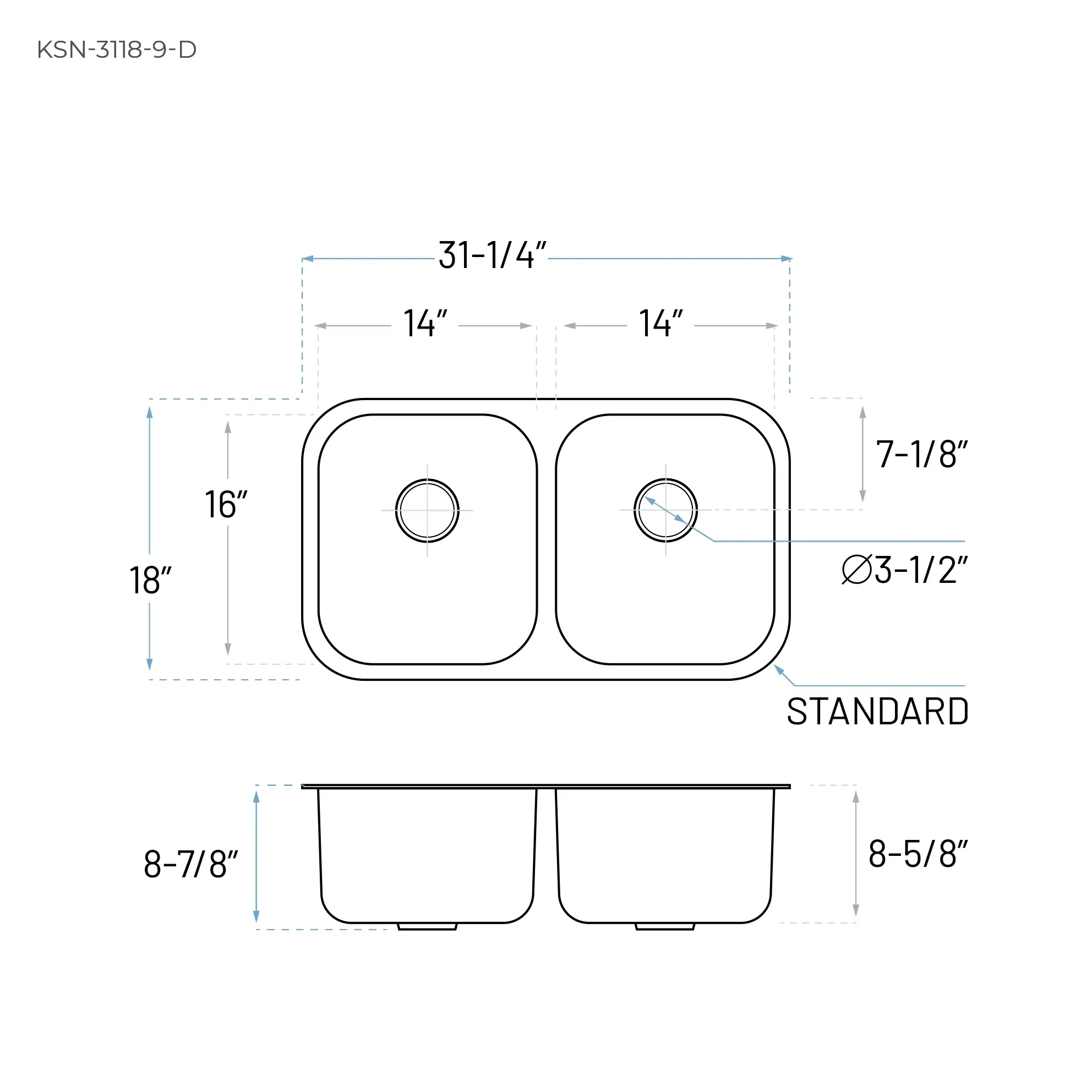 31" Undermount Double Bowl Stainless Steel Kitchen Sink - Image 6