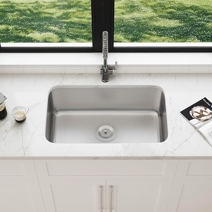 31" Large Undermount Stainless Steel Single Bowl Kitchen Sink - Image 3