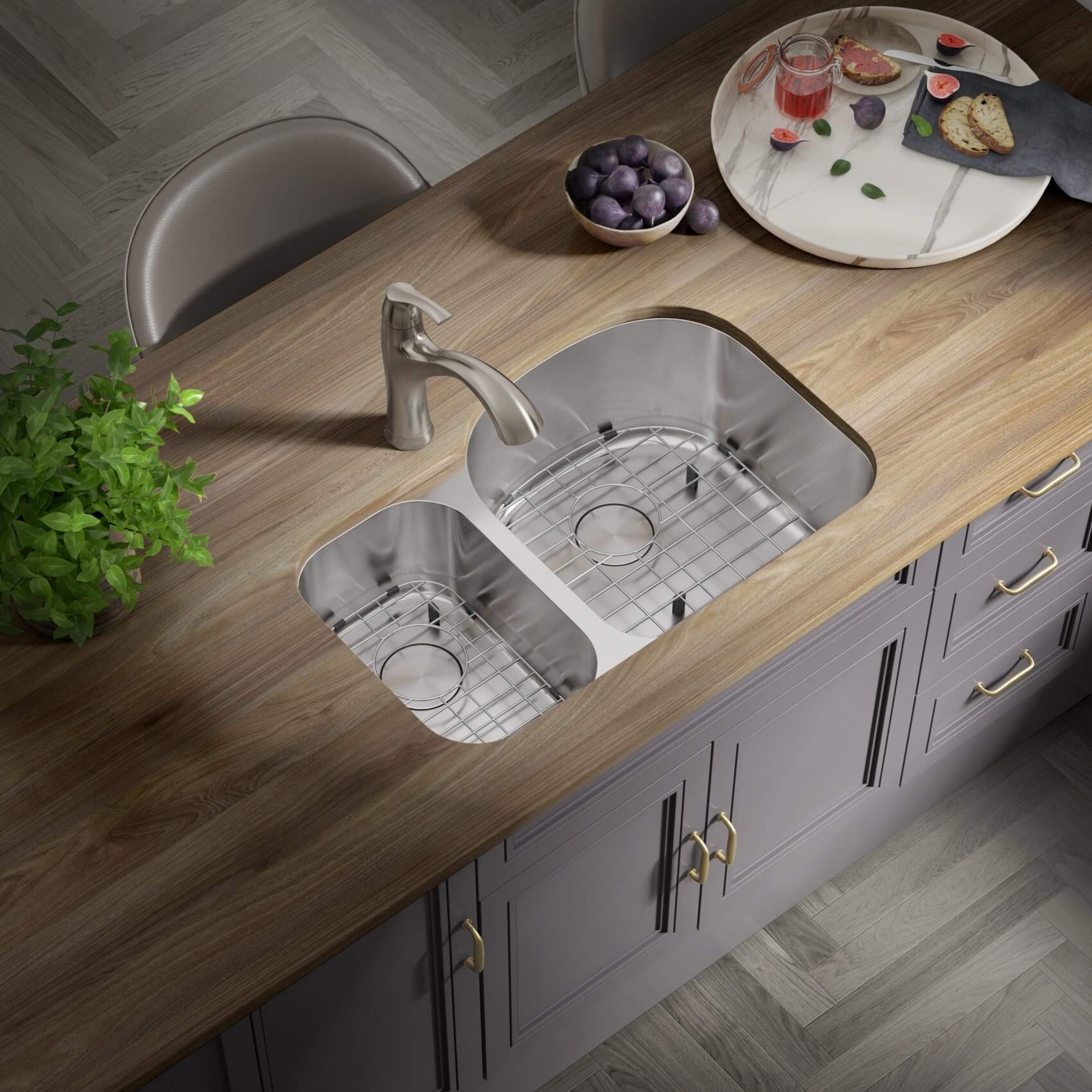 31" Undermount 30/70 Offset Double Bowl Stainless Steel Kitchen Sink - Image 3