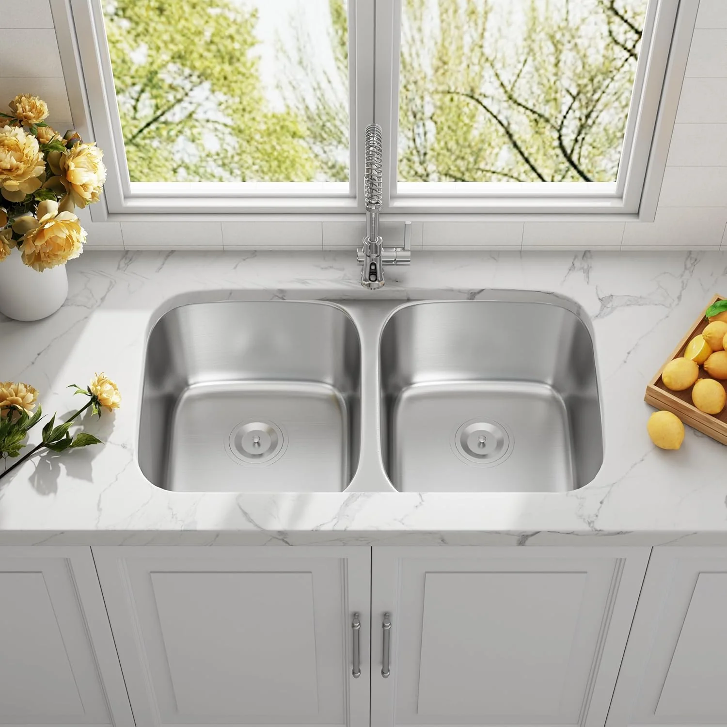 32" Large Undermount Double Bowl Stainless Steel Kitchen Sink - Image 3
