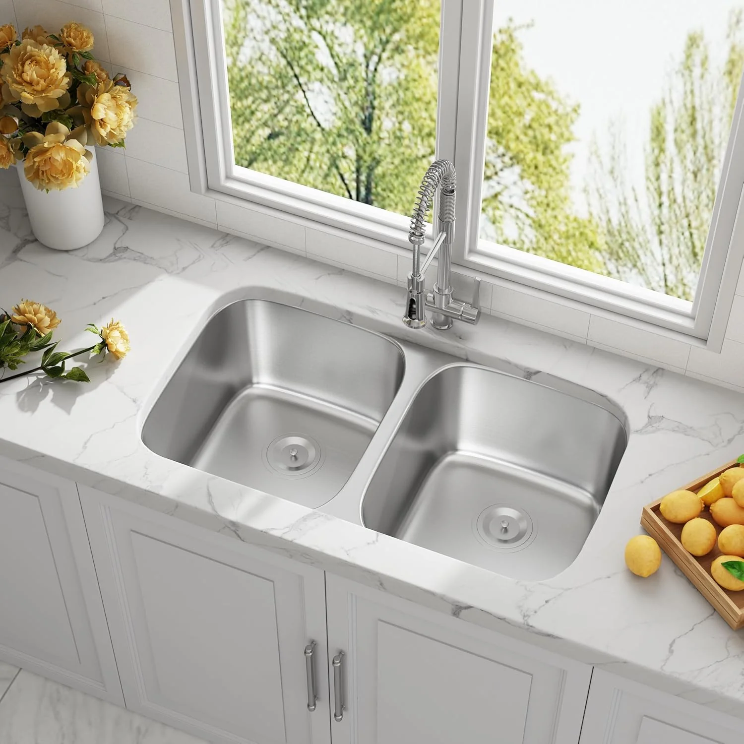 32" Large Undermount Double Bowl Stainless Steel Kitchen Sink - Image 4
