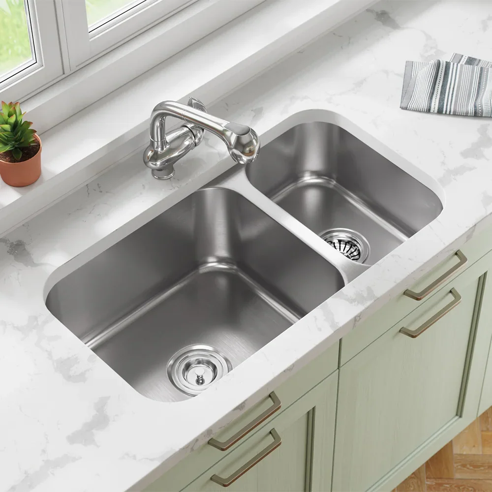 32" Undermount Reversible 80/20 Double Bowl Stainless Steel Kitchen Sink - Image 3
