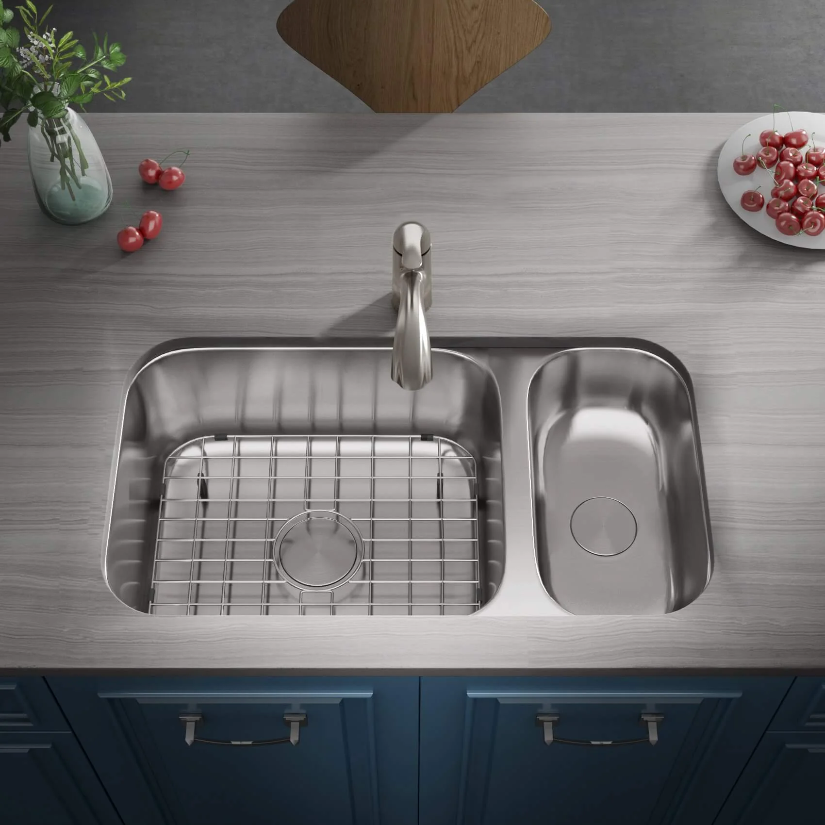 32" Undermount Reversible 80/20 Double Bowl Stainless Steel Kitchen Sink - Image 8