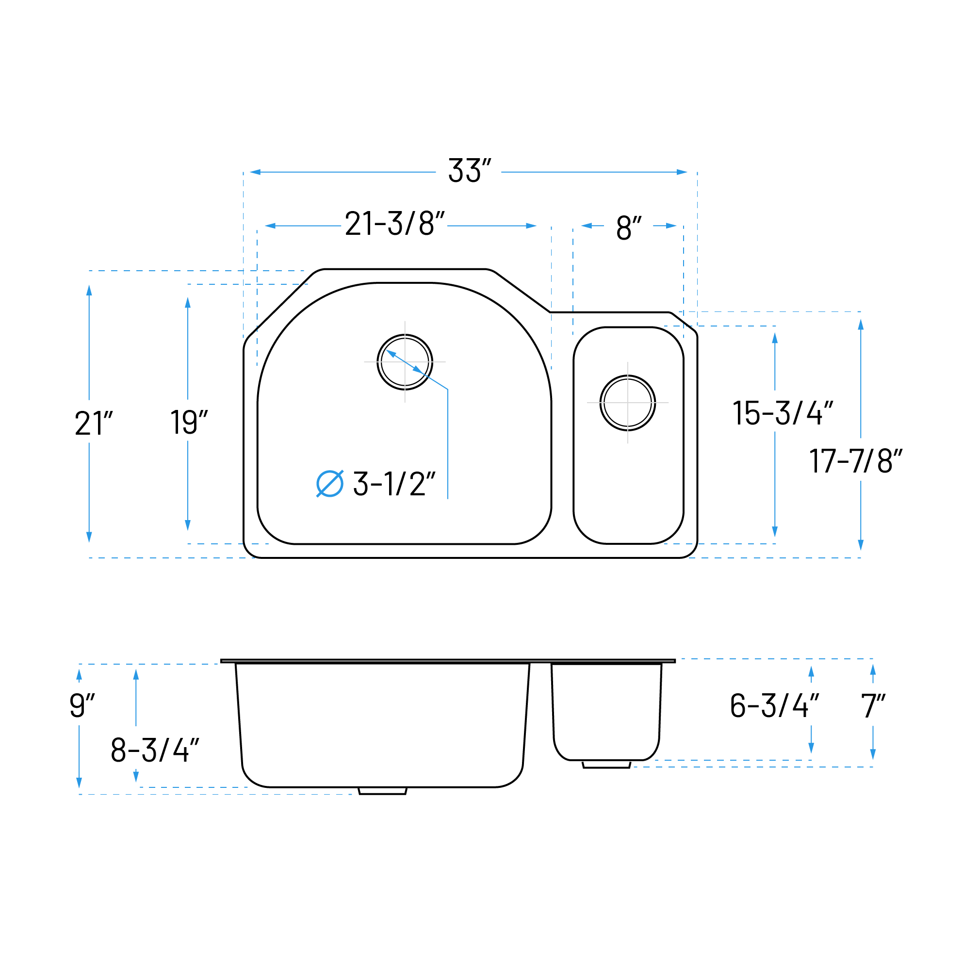 33" Undermount 80/20 Offset Double Bowl Stainless Steel Kitchen Sink - Image 5