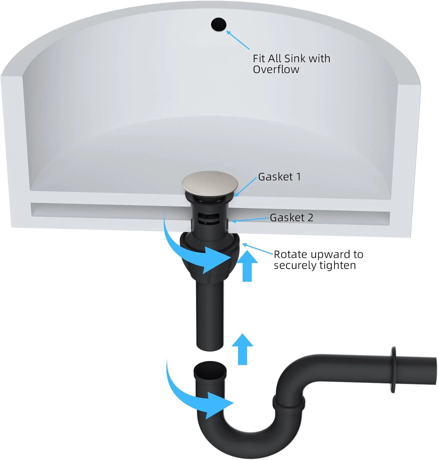 Push and Seal Stainless Steel Pop-Up Bathroom Drain Matte Black - Image 2