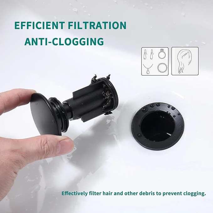 Push and Seal Stainless Steel Pop-Up Bathroom Drain Matte Black - Image 3
