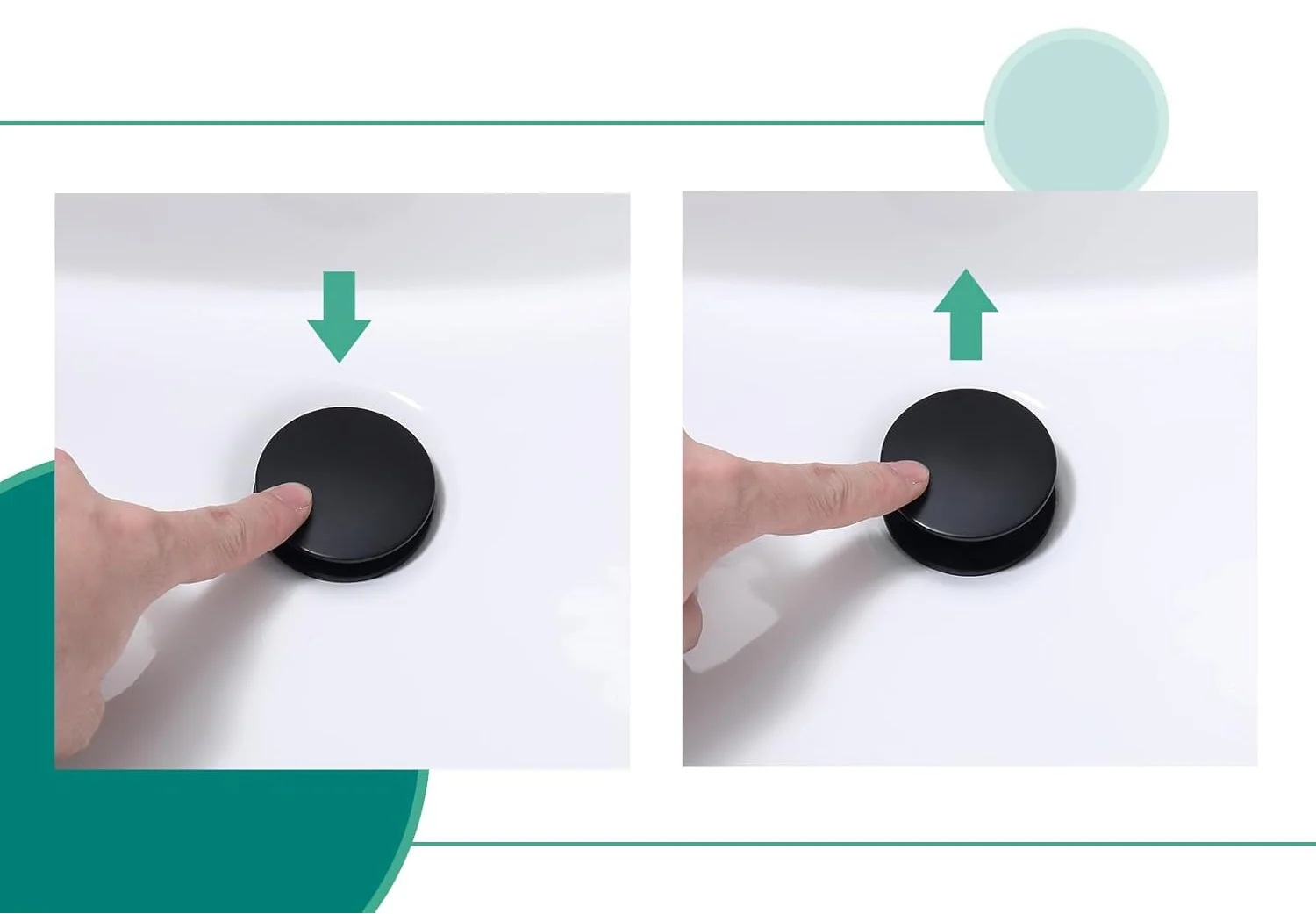 Push and Seal Stainless Steel Pop-Up Bathroom Drain Matte Black - Image 4