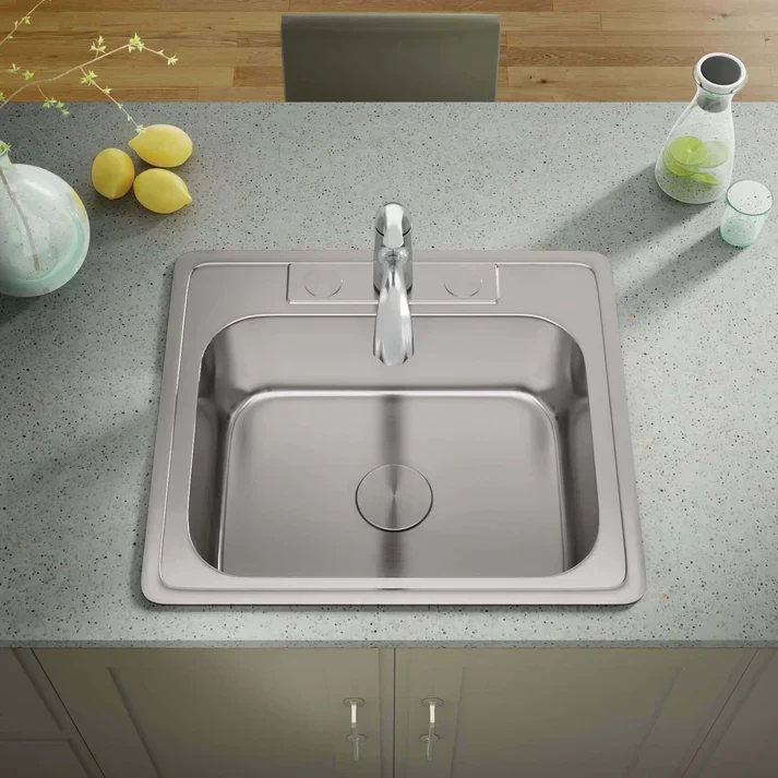 25" Top Mount Stainless Steel 3-Hole Single Bowl Kitchen Sink - Image 4