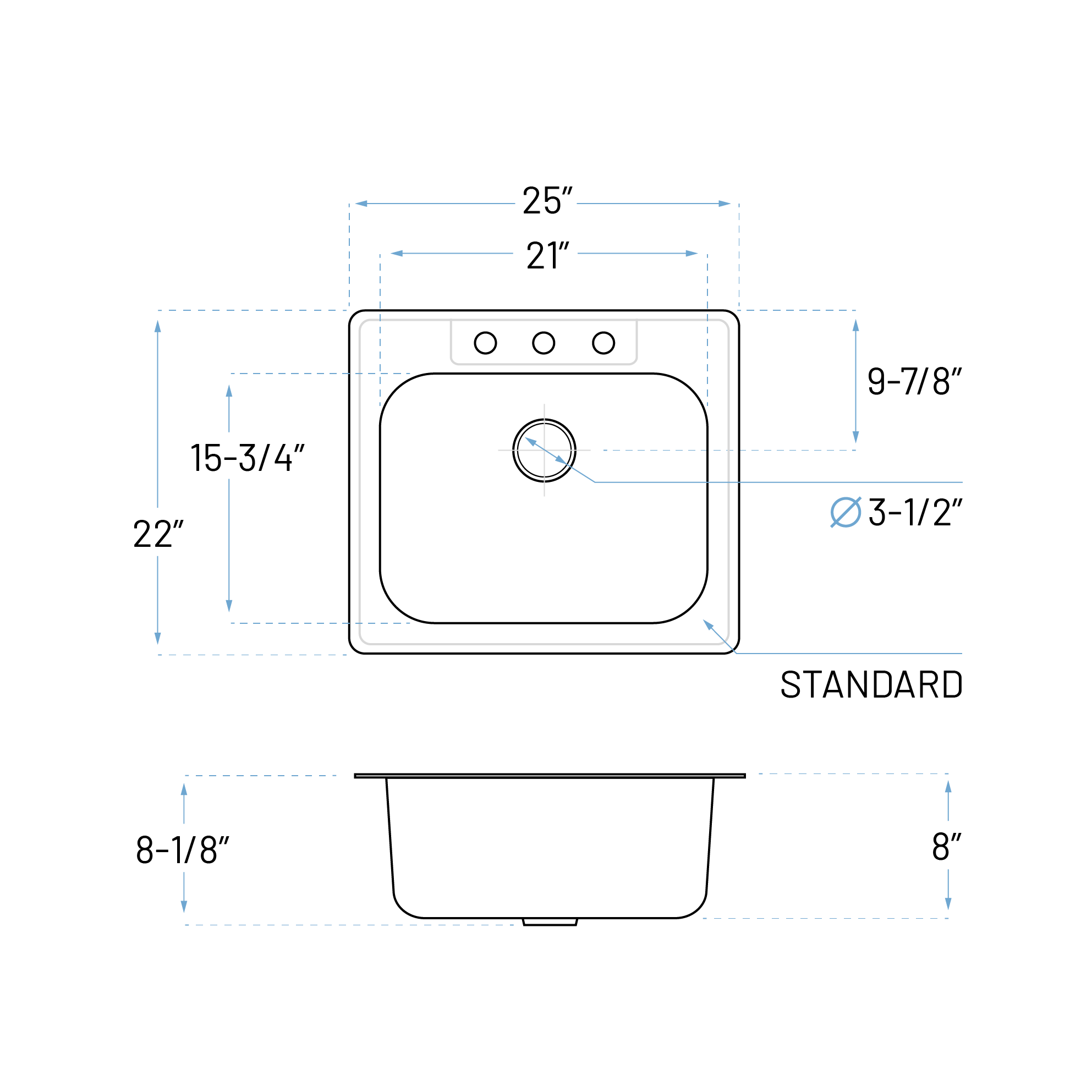 25" Top Mount Stainless Steel 3-Hole Single Bowl Kitchen Sink - Image 7