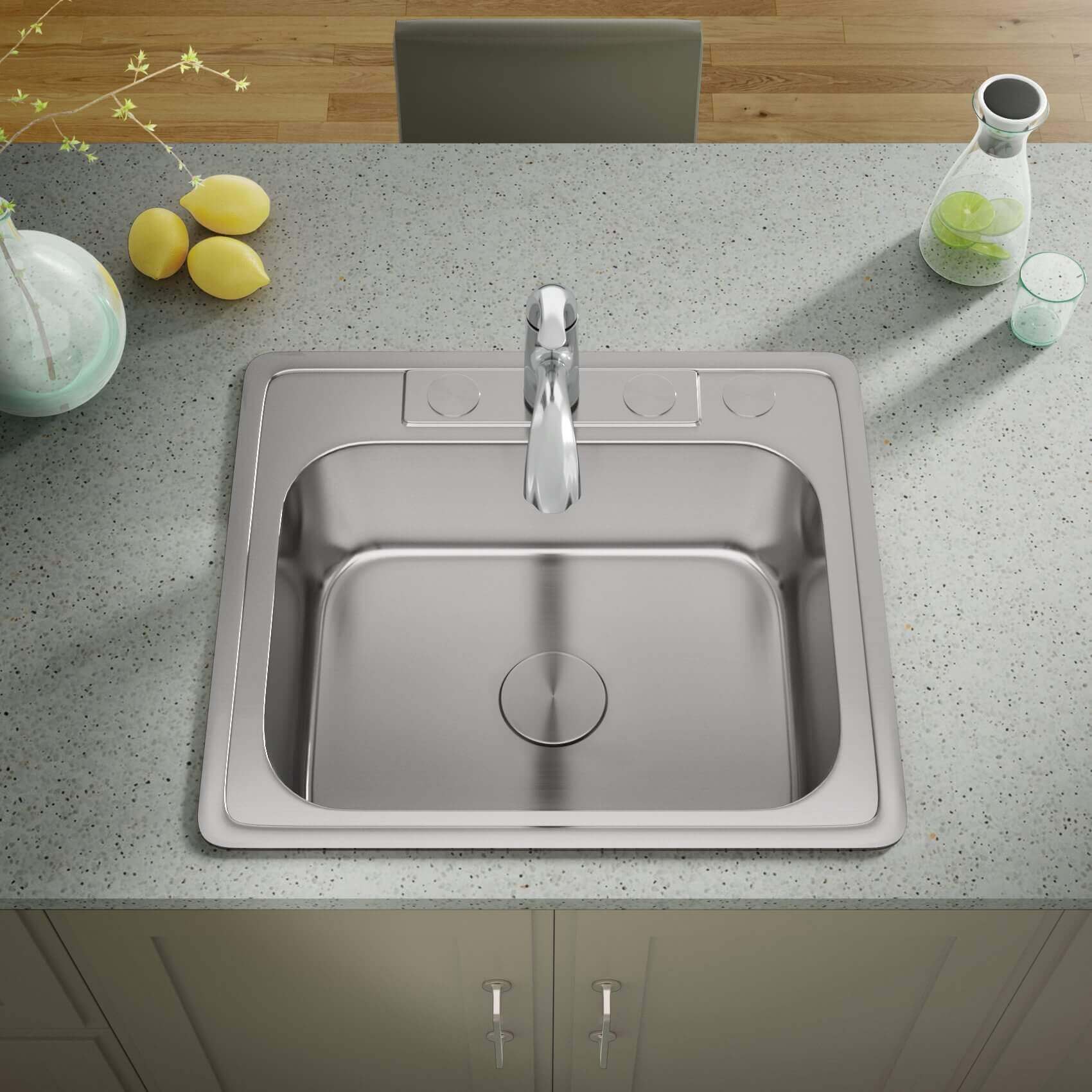 25" Top Mount Stainless Steel 4-Hole Single Bowl Kitchen Sink - Image 3