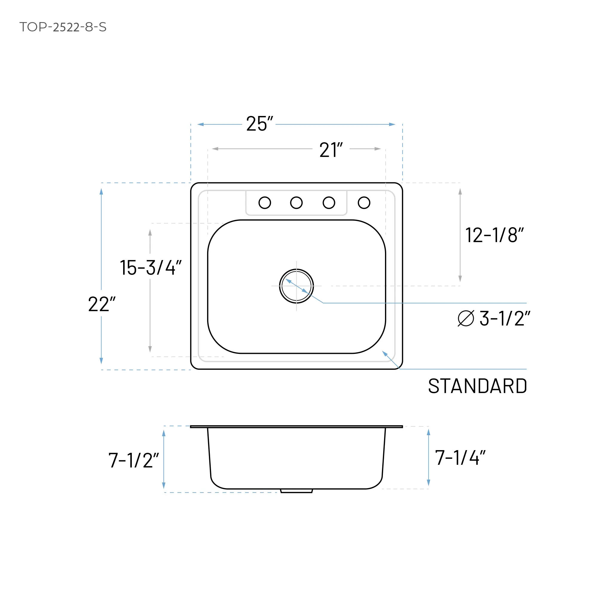 25" Top Mount Stainless Steel 4-Hole Single Bowl Kitchen Sink - Image 7