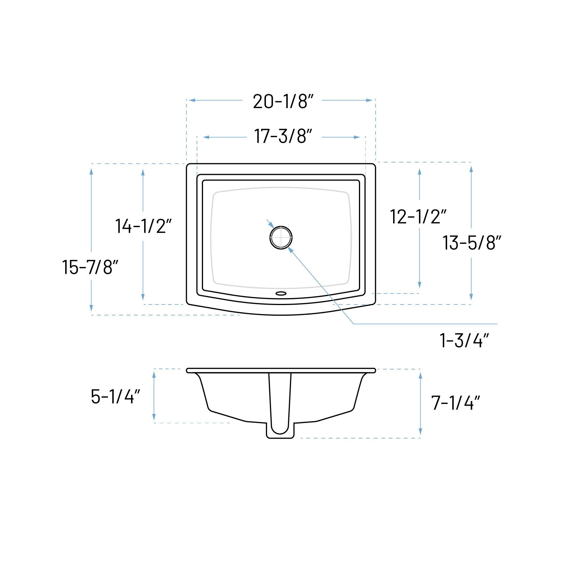 20-1/8" Rectangular Curved Front Porcelain Undermount Bathroom Sink in White - Image 2