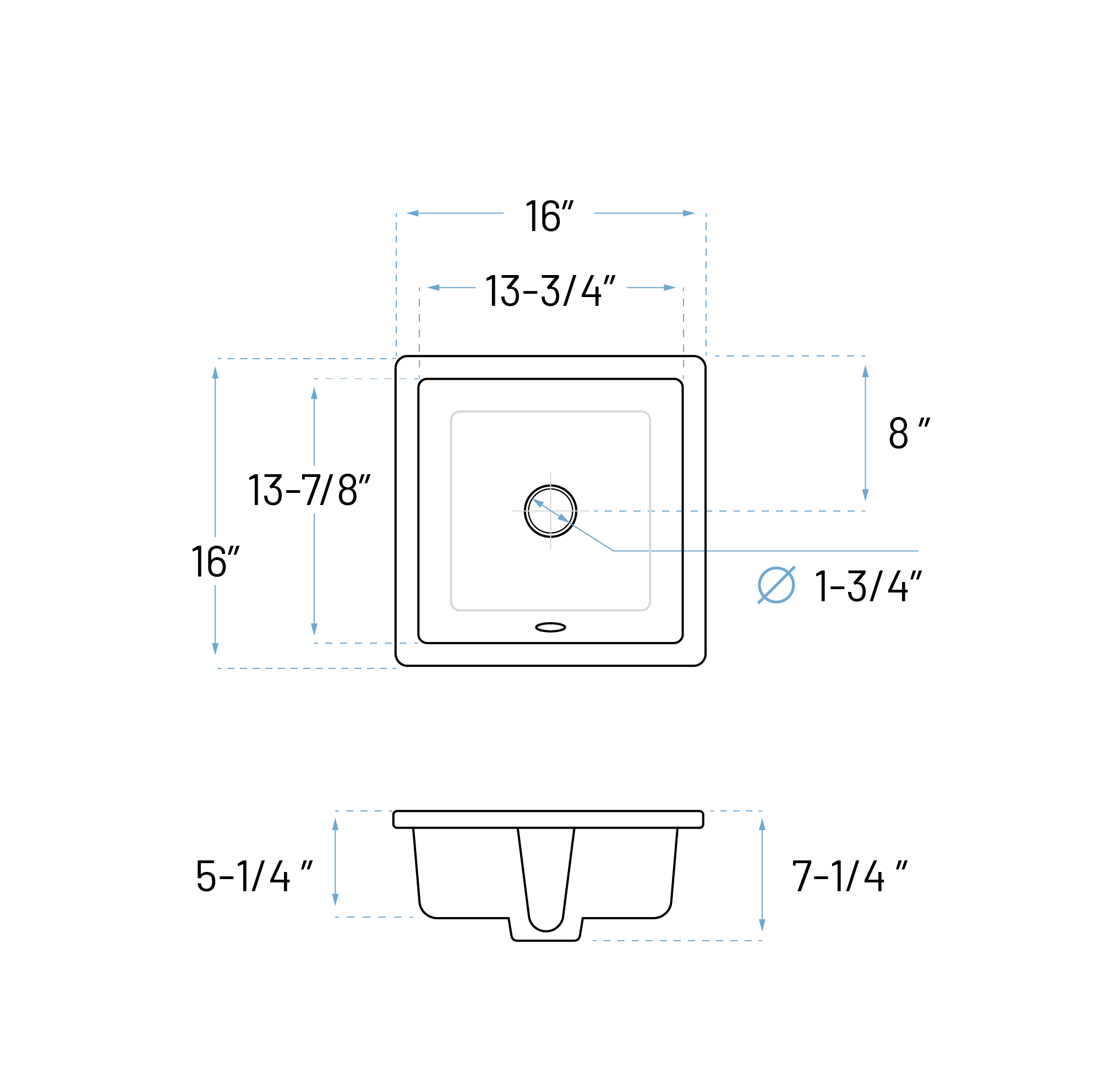 16 x 16" Square Porcelain Undermount Bathroom Sink with Overflow Drain in White - Image 2