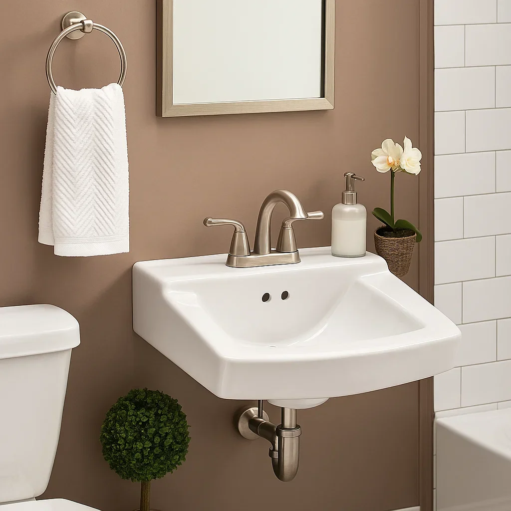 19" Rectangular Wall Mount Porcelain Bathroom Sink with Oveflow Drain in White - Image 3
