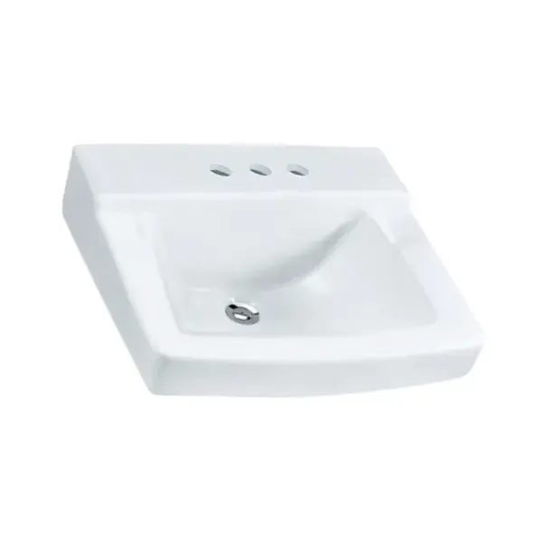 19" Rectangular Wall Mount Porcelain Bathroom Sink with Oveflow Drain in White - Image 4